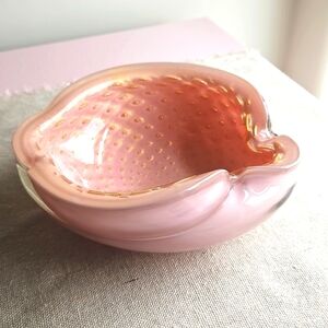 Mid-century Babini Murano Italy Art Glass Pink Gold Leaf Bullicante Bowl, 1960's